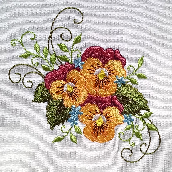 pansy pansies flower floral basket fan applique blossom spring