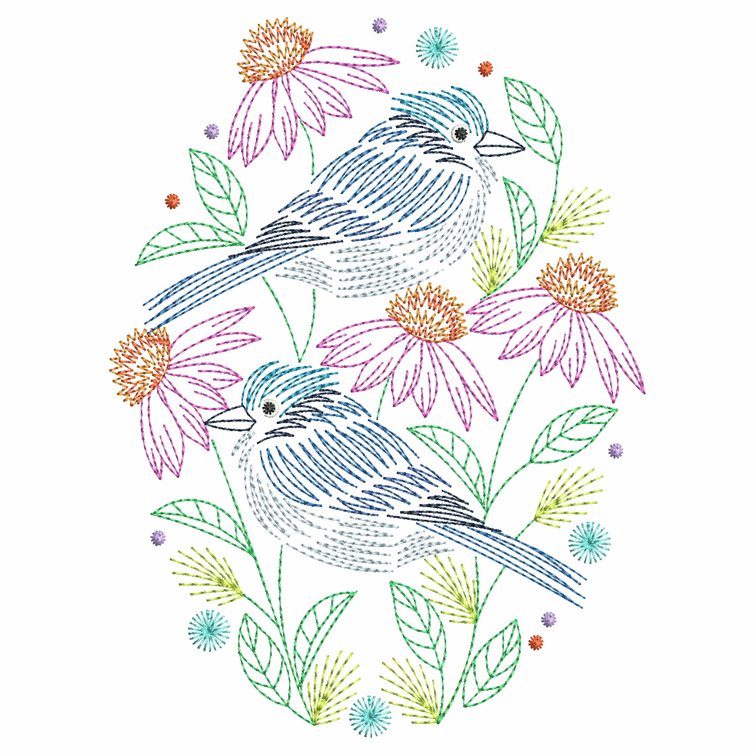 Vintage Birds In Flowers-3