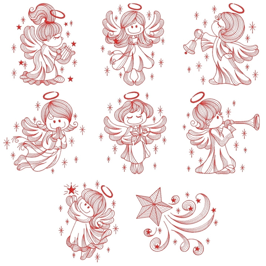 Redwork Cute Angels