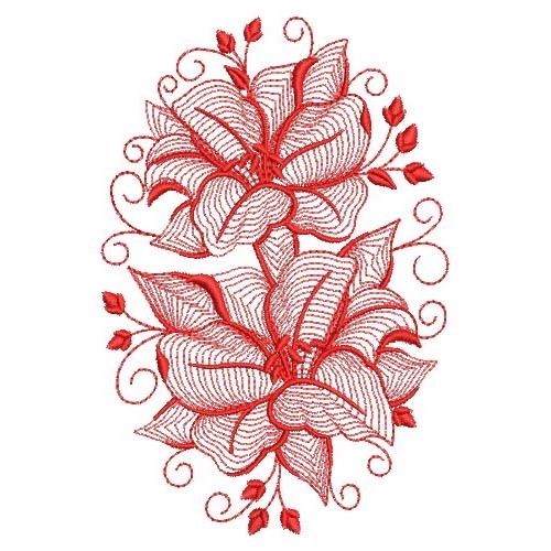 Redwork Rippled Flowers 2-4