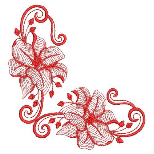 Redwork Rippled Flowers 2-8