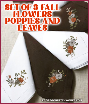 EMBROIDERYCHICDESIGN Set of 3 Fall Flowers Poppies and Leaves