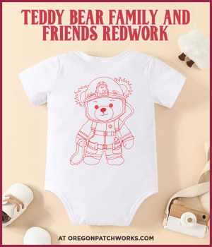 Embroidery Playground Teddy Bear Family and Friends Redwork